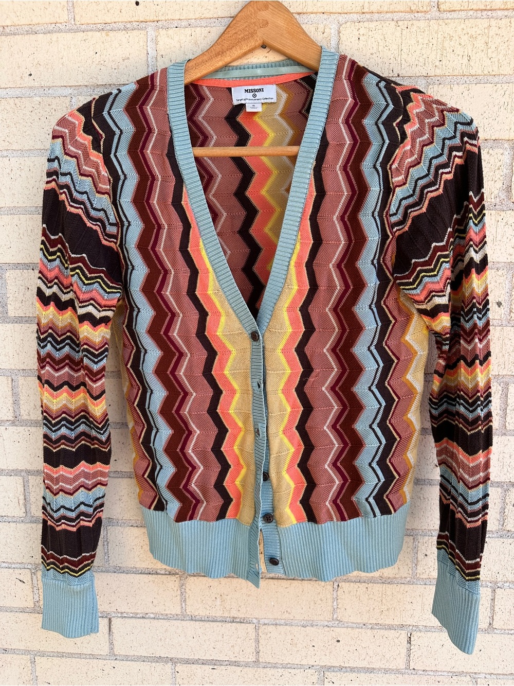 Missoni for Target Multicolor Zigzag Cardigan with Light Blue Trim
